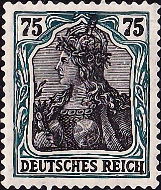 Германия , Рейх 1919 год . Germania 75 pf . Каталог 1,0 €.